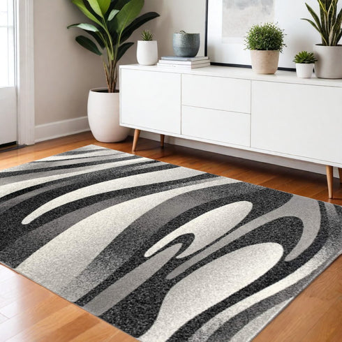 2' X 4' Gray Abstract Dhurrie Area Rug